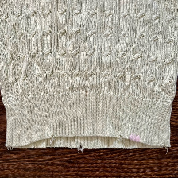 Pink Pineapple Light Green Distressed Cable Knit Sweater - Picture 6 of 7